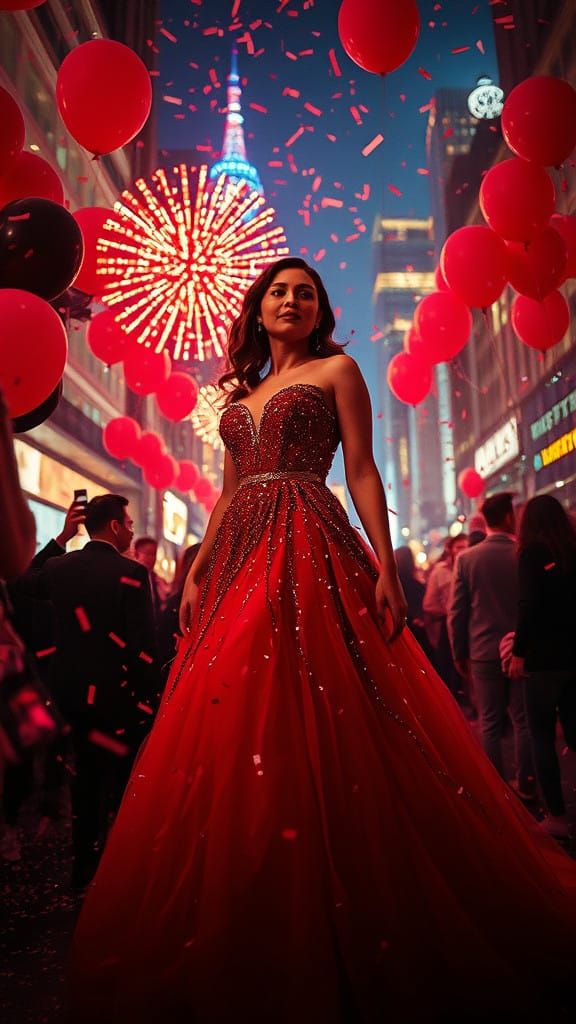 Elegant Woman in a Glamorous New Year's Eve Setting