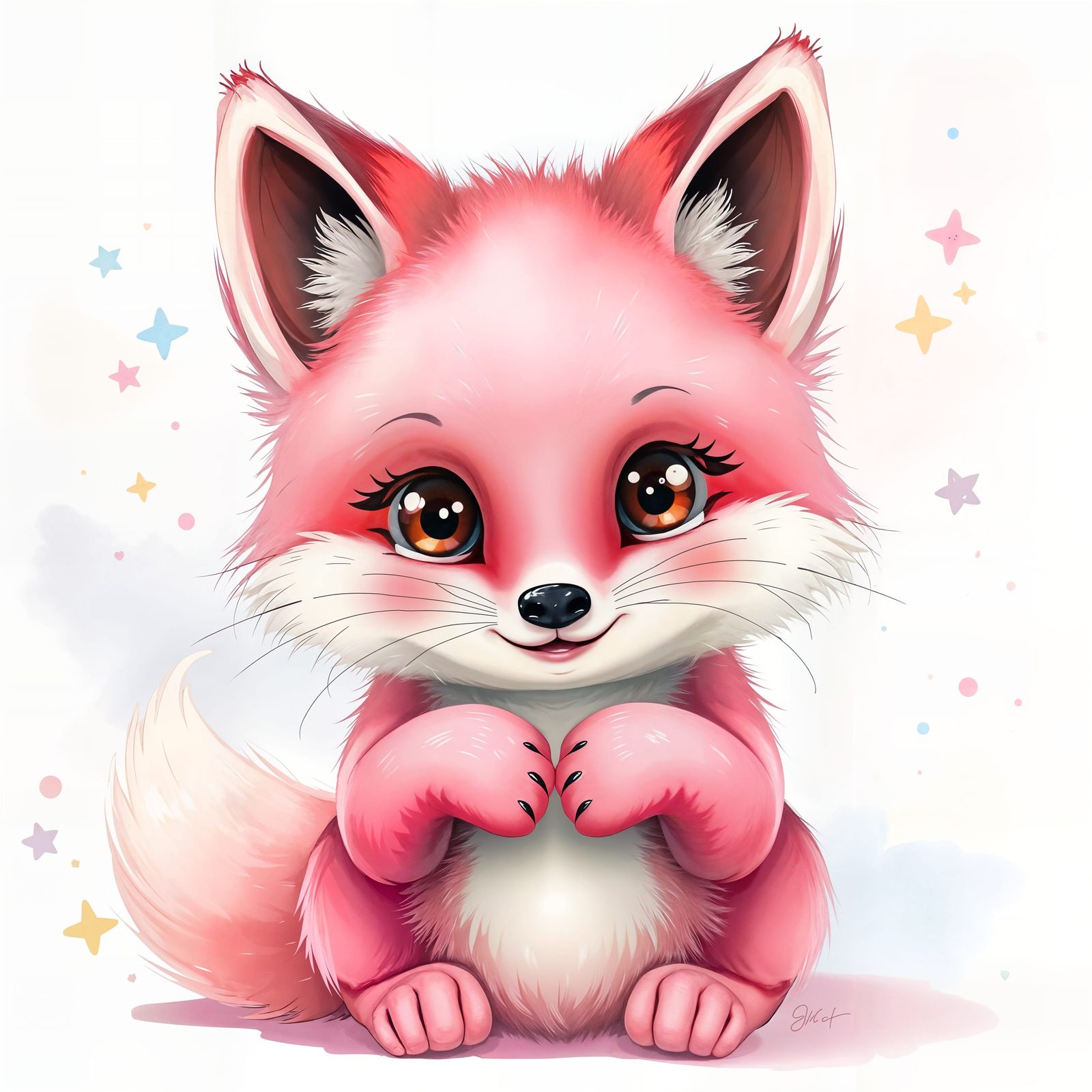 Playful Pink Fox Cub with Heart Paws