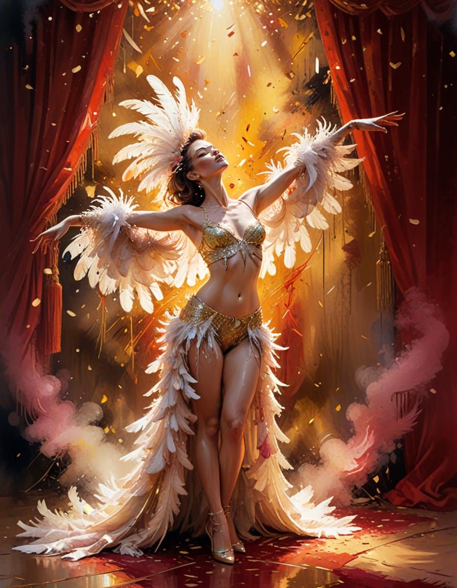 Cabaret Showgirl: Neo-Impressionist Oil Painting