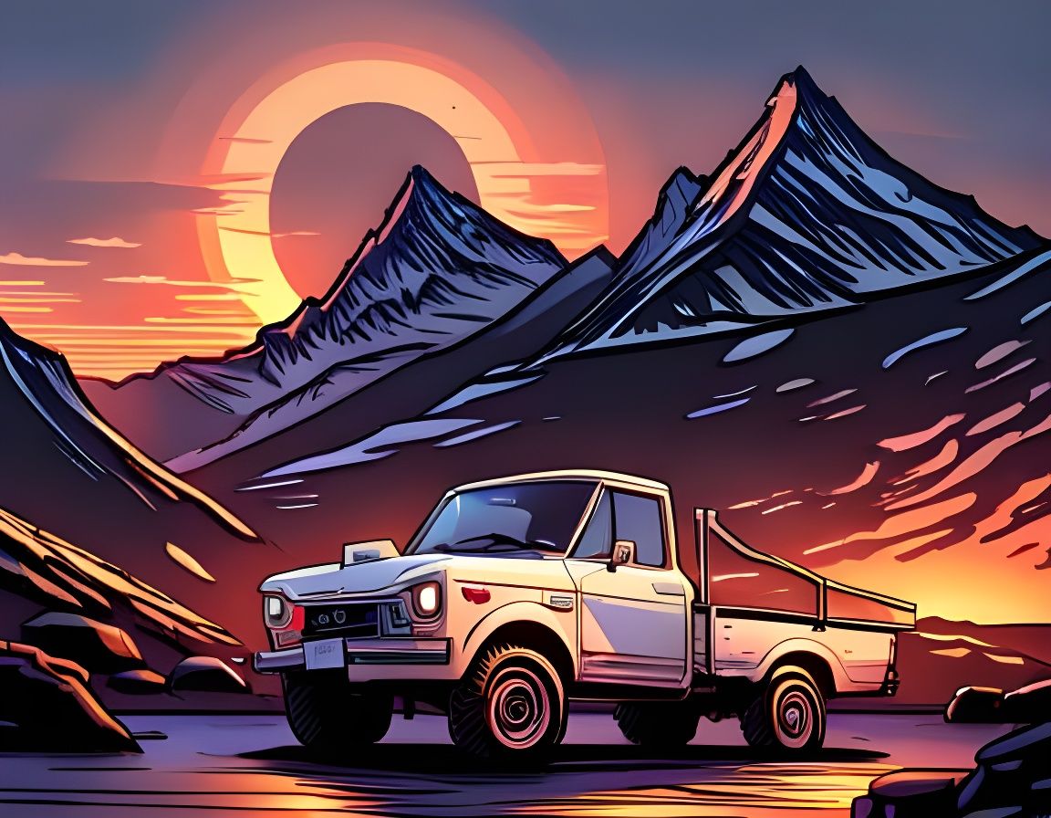 Honda Pickup Truck in Comic Book Art Style