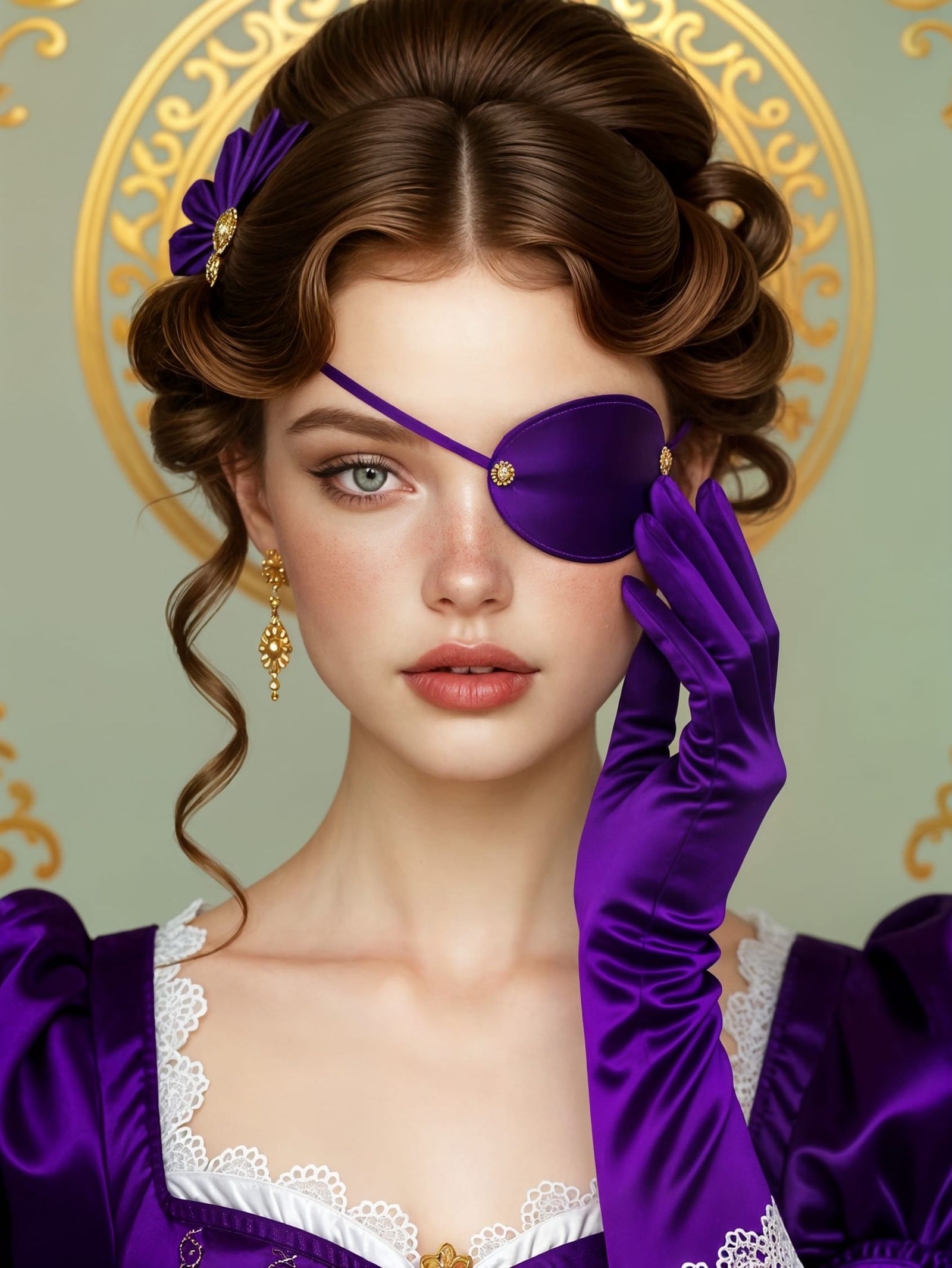 Baroque Portrait of a Woman in Violet Eyepatch