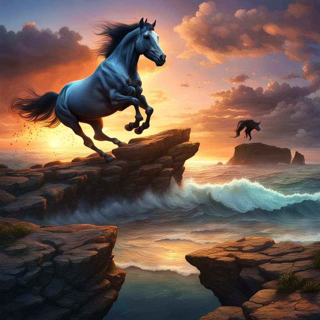 Surreal Horse at Sunset: A Matte Painting