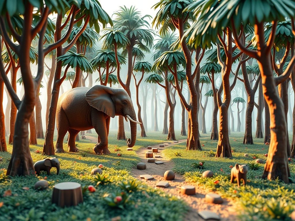 Elephant in Chocolate Forest: Low Poly Art