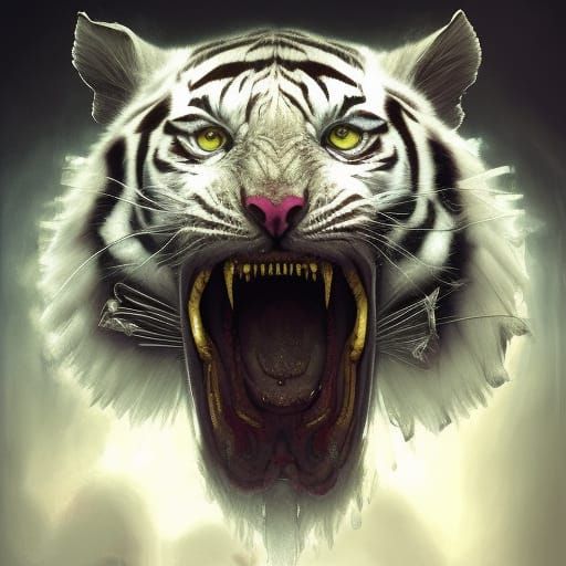 Demonic White Tiger Portrait in Eldritch Style