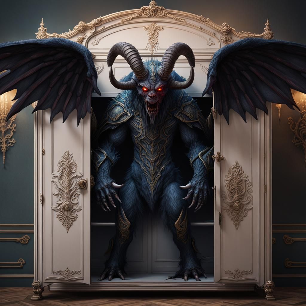 Winged Monster Hidden in Wardrobe: Fantasy Concept Art
