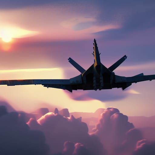 Fighter Jet Smoke Trail at Sunset: Detailed Matte Painting
