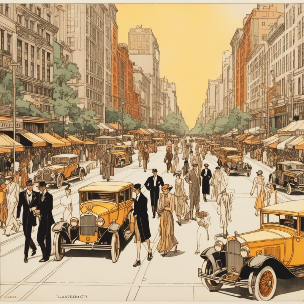 1920s New York City Boulevard in Art Deco Style