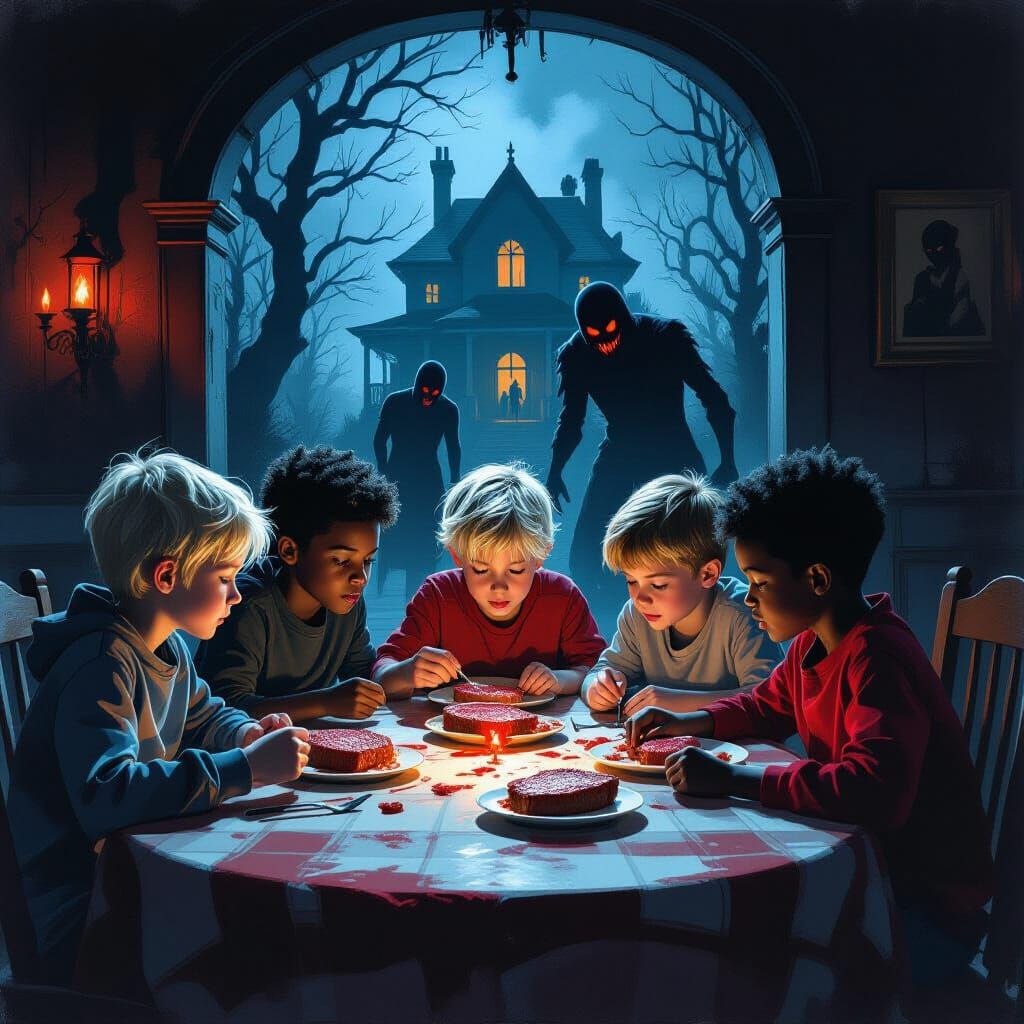 Boys Feast in Spooky Haunted House Digital Art