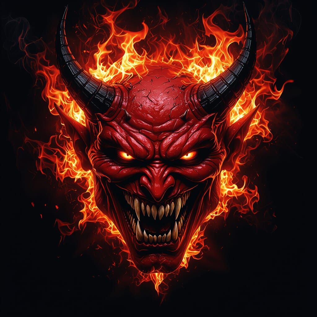 Hyperrealistic Demonic Devil Face in Flames
