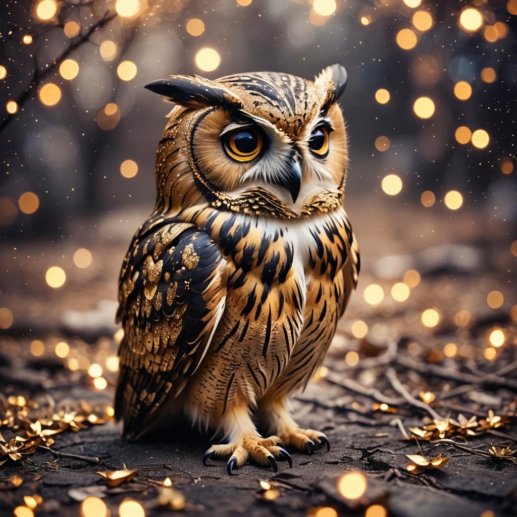 Retro Golden Galaxy Owl: Professional Photography