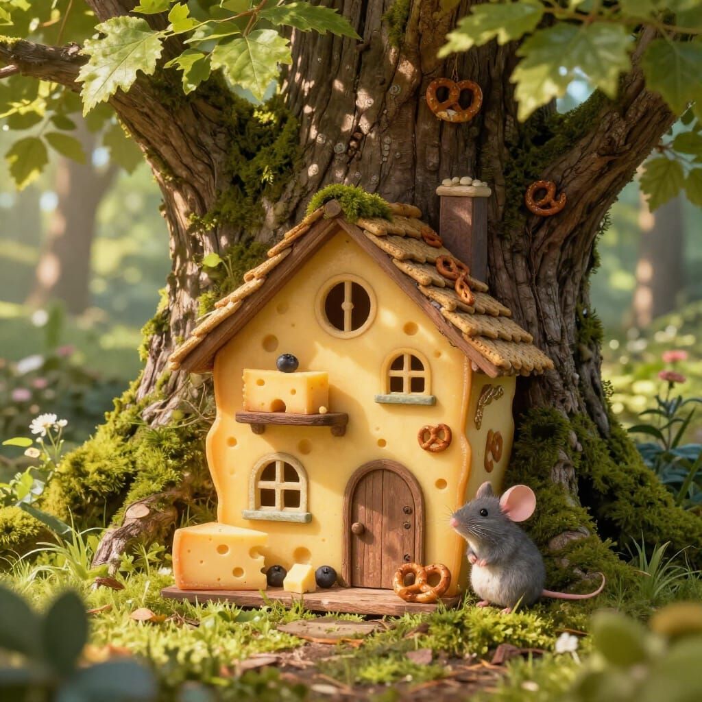 Whimsical Mouse House Made of Cheese