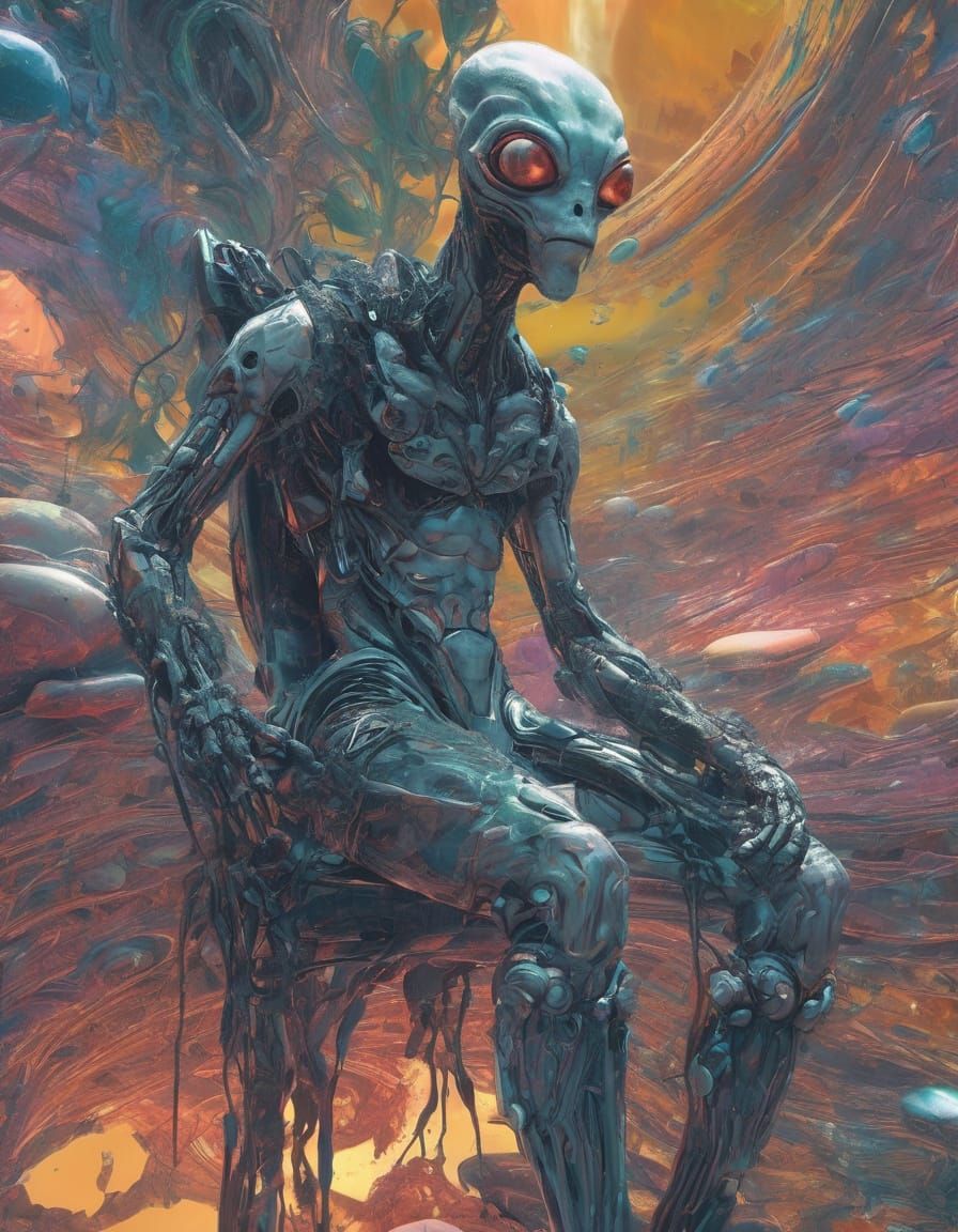 Surrealism Masterpiece: Close-Up Portrait of a Mischievous A...