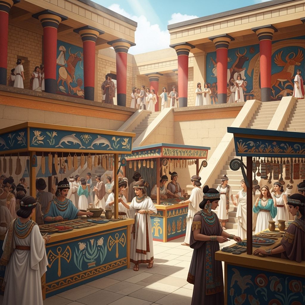 Bustling Minoan Marketplace in Ancient Knossos