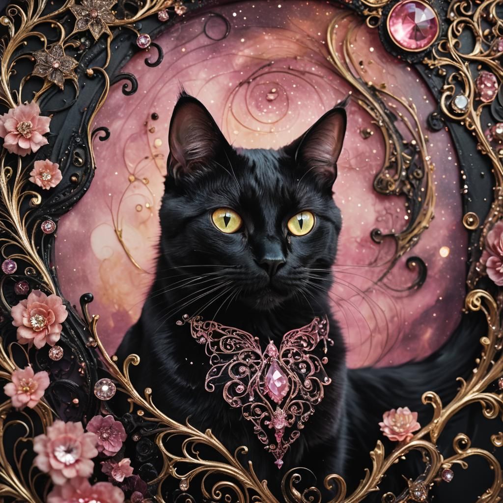 Surreal Halloween Cat Portrait in 3D Alcohol Ink Style