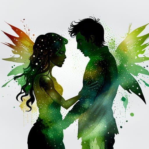 Orc Knight and Elf Warrior Silhouette with Glitter