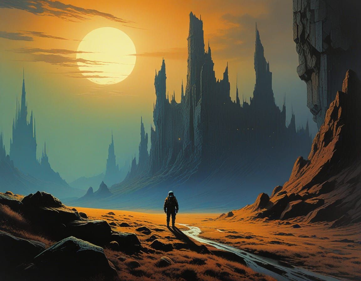 Astronaut Standing Heroically in Alien Landscape