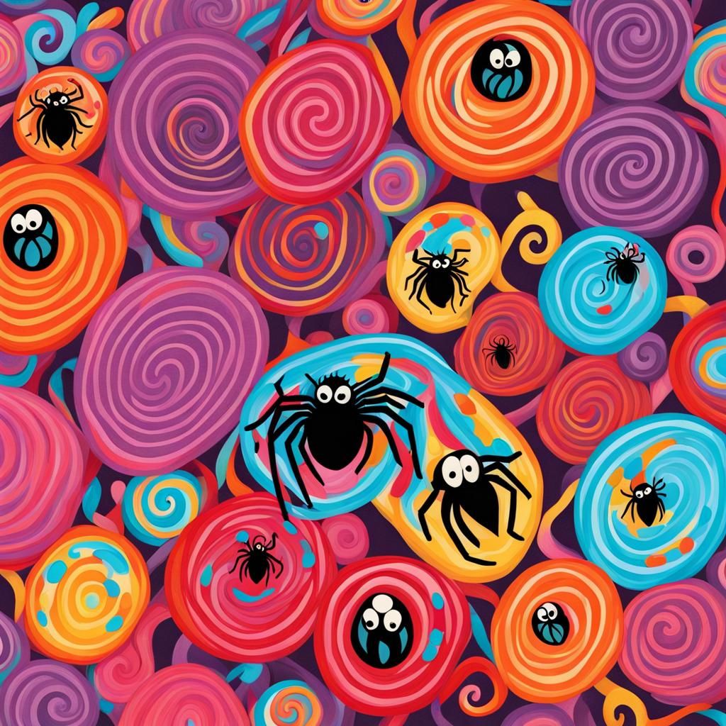 Vibrant Spiders in Gouache Candyland