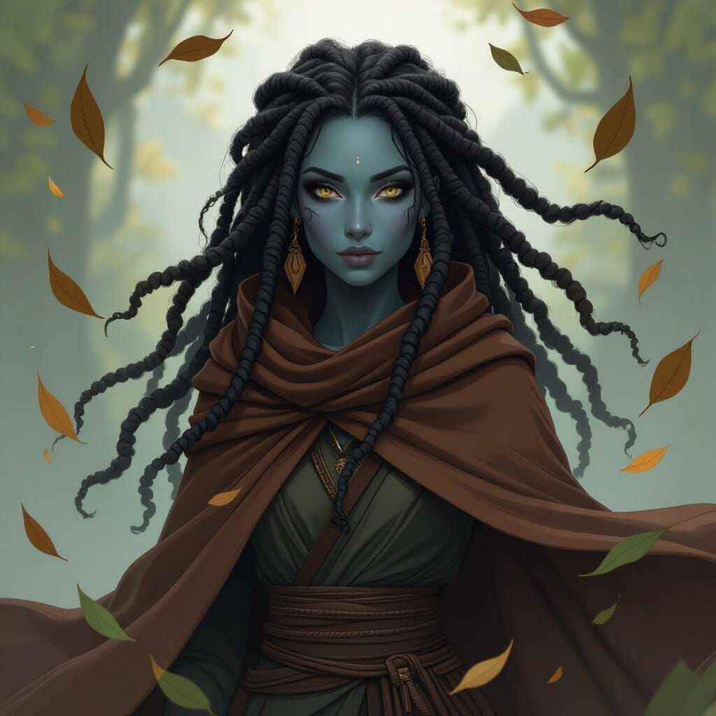 Ethereal Air Genasi Druid in Whimsical Style