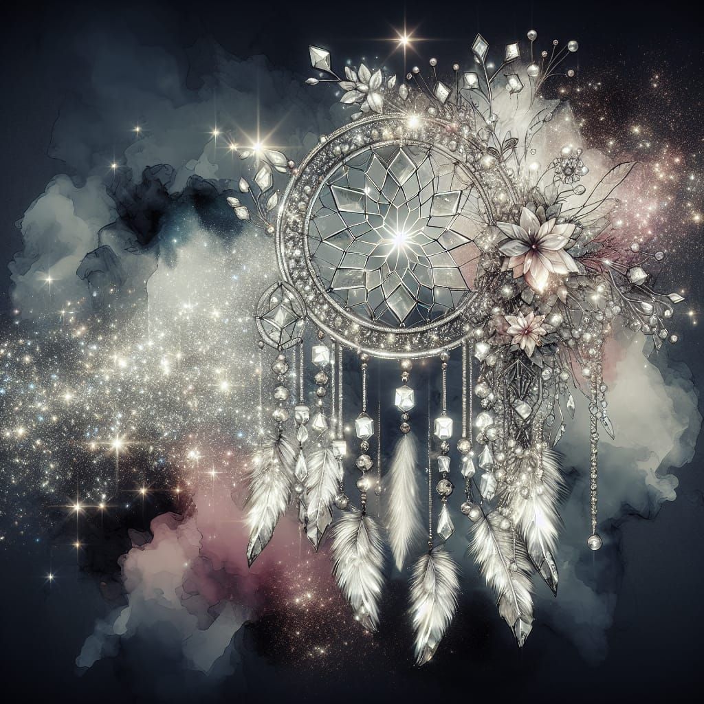 Sparkling Crystal Dreamcatcher in Watercolor Art