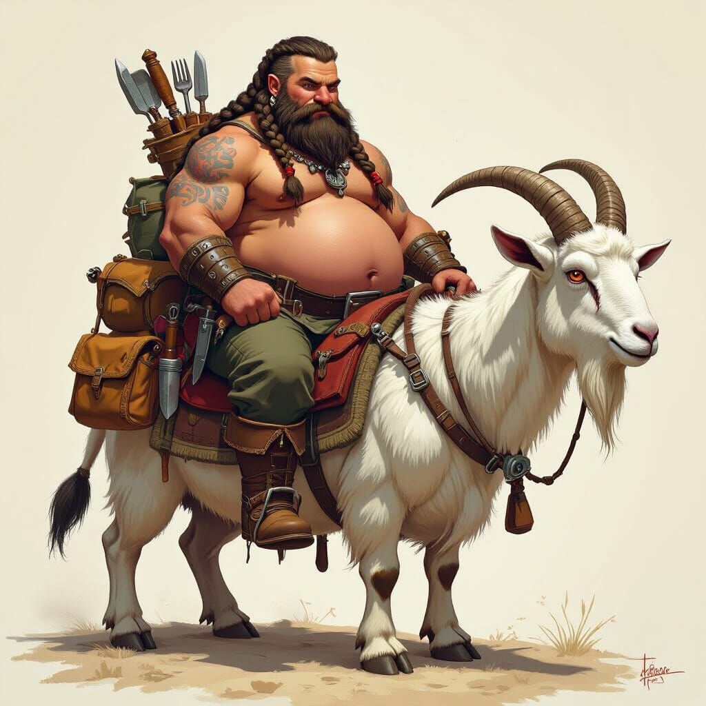 Dwarven Chef on Dire Goat, Fantasy Illustration