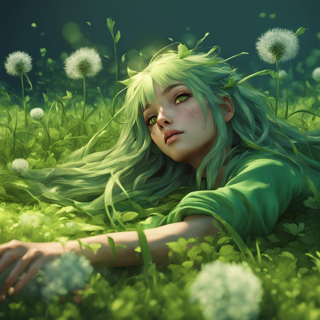 Serene Dryad Girl Surrenders to Nature's Revitalizing Force