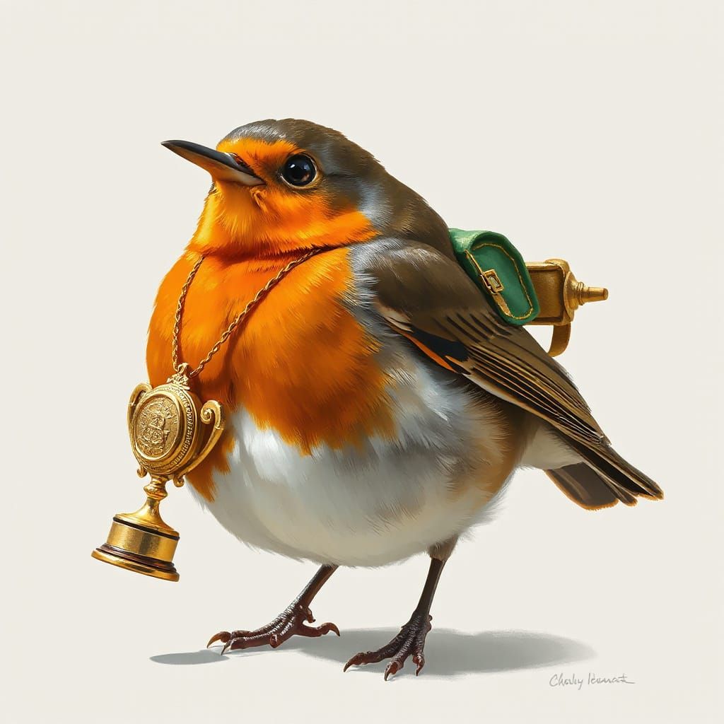 Proud Robin with Trophy in Vibrant Illustration