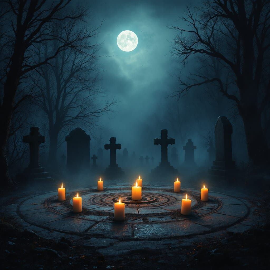 background cemetery,When all 5 candles of the summoning circ...