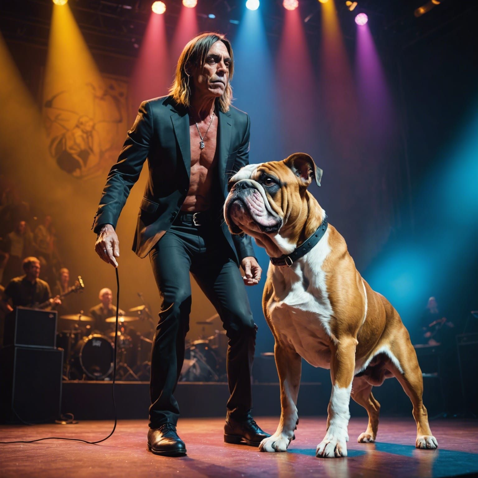 Iggy Pop and Bulldog: Hyperrealistic Stage Performance