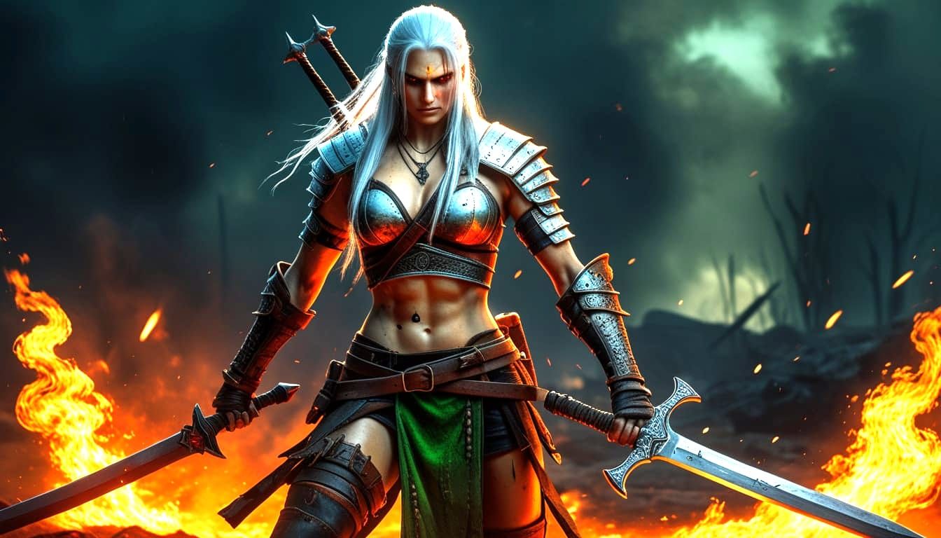 Surreal Fantasy Warrior Emerges from Dark Battle