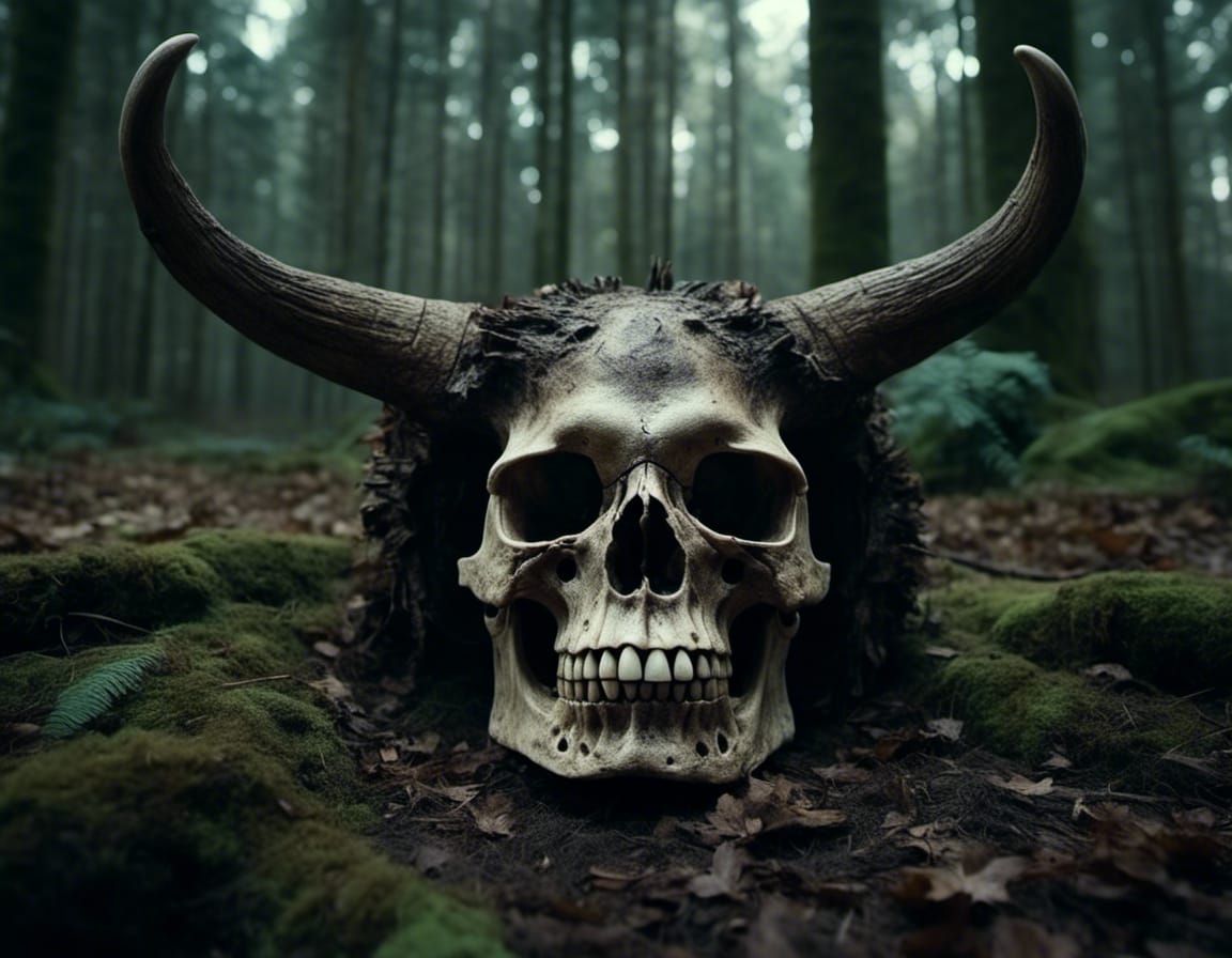 Mythical Creature Skull Unearthed: Cinematic Digital Art