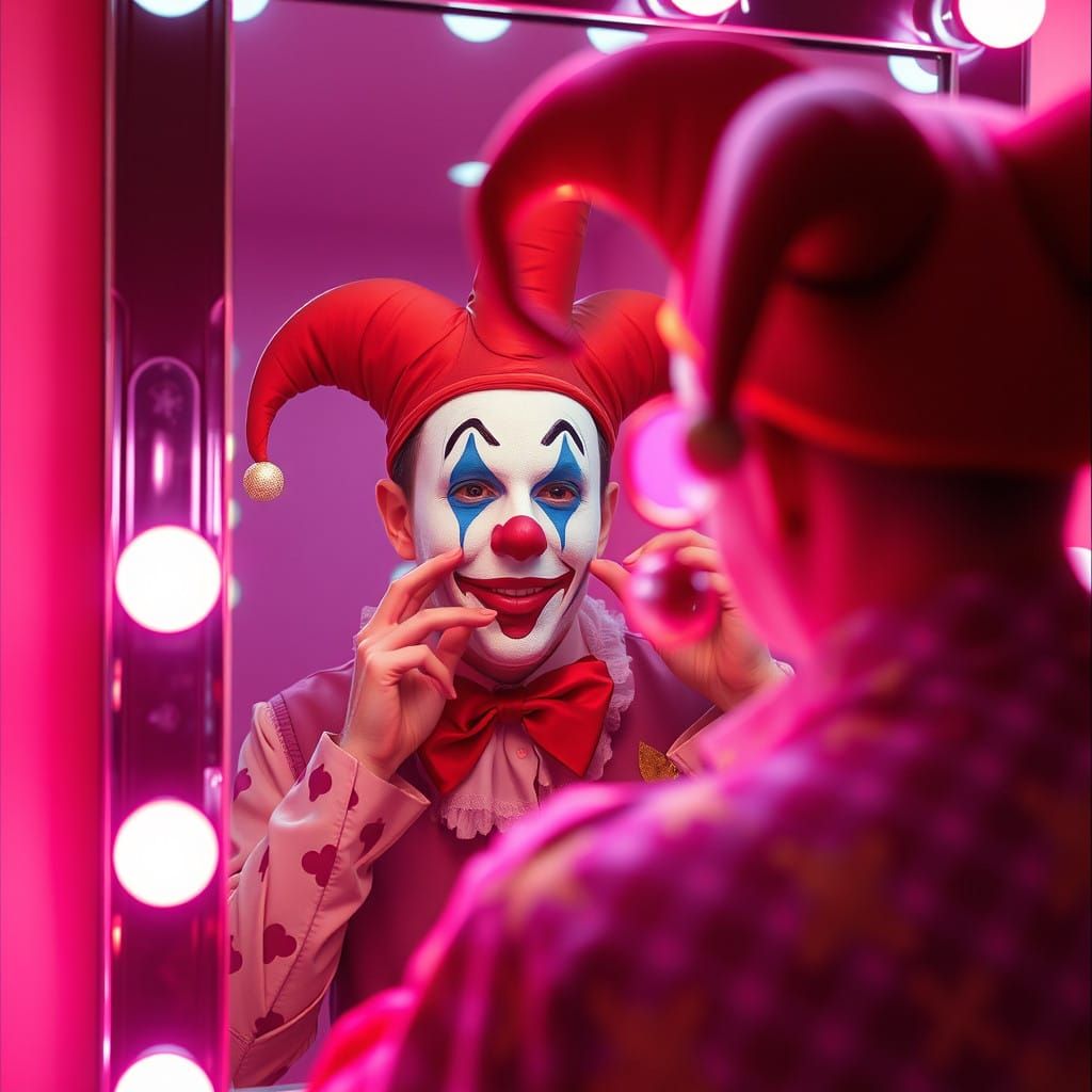 Jester in Neon Reflection
