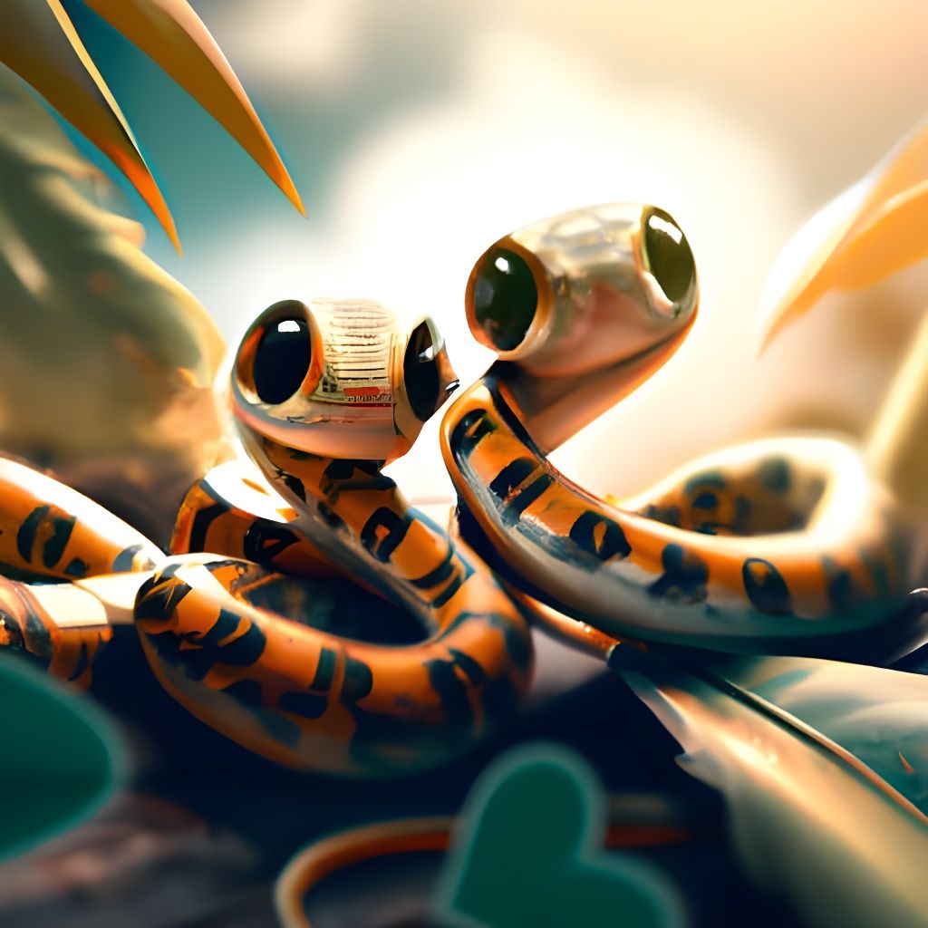 Cute Baby Snakes Forming a Heart in Jungle