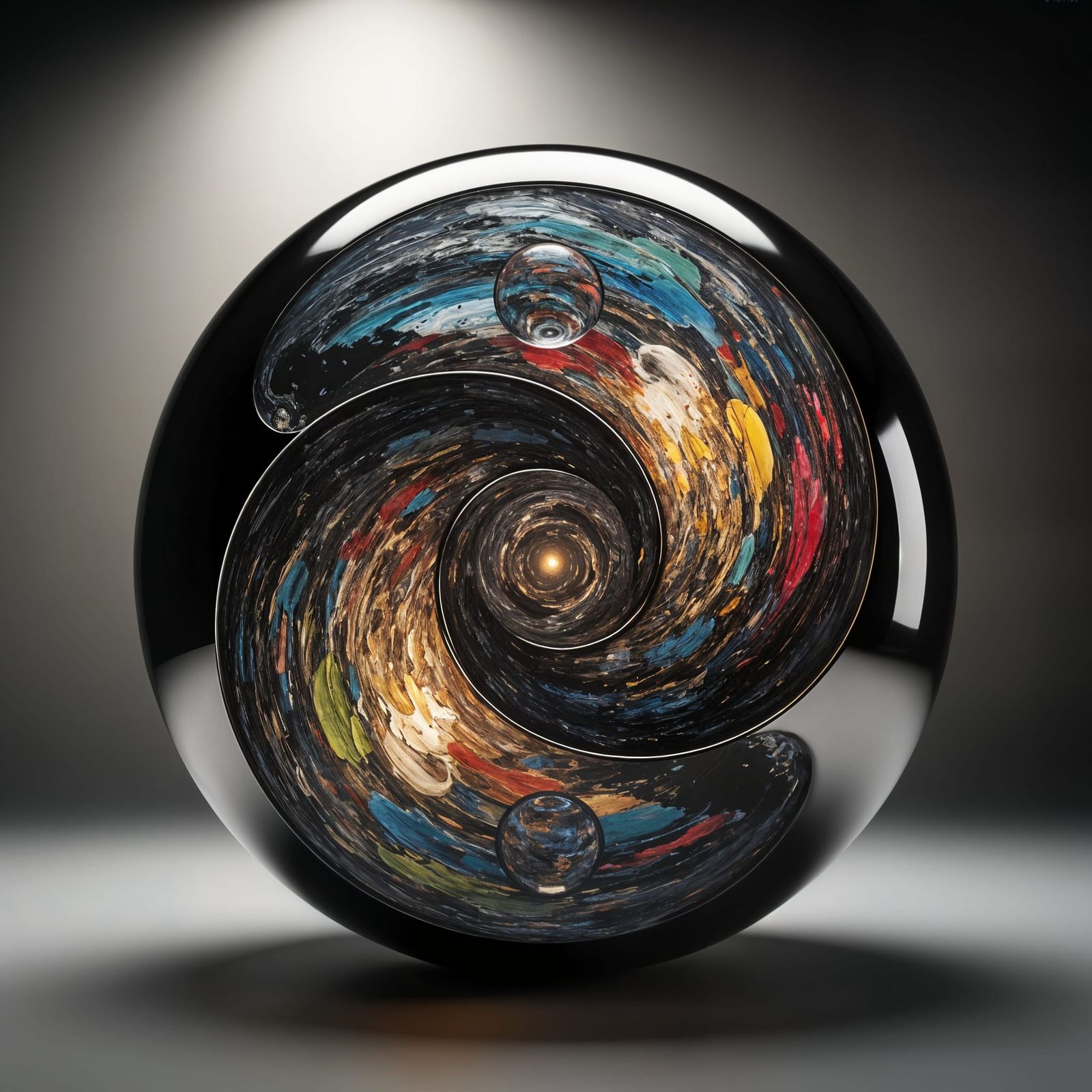 Reflective Yin Yang Sculpture with Abstract Core