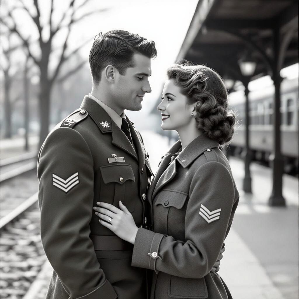 WW2 Soldier and Girlfriend Vintage Photograph