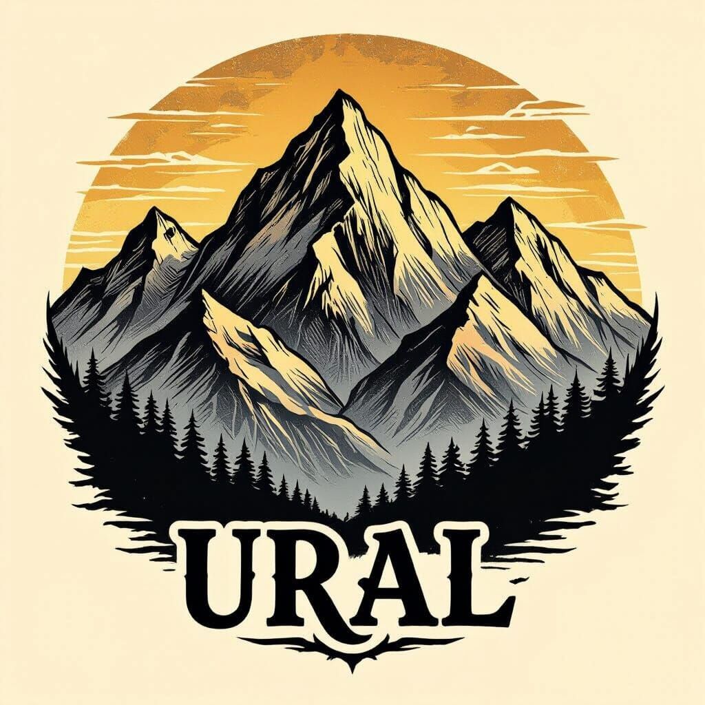 Ural Mountains Tattoo Sketch Engraved Style