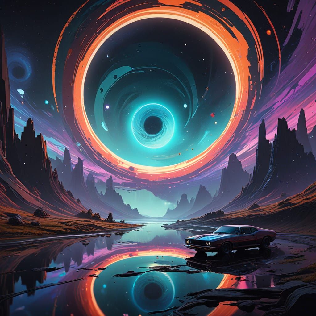 Vibrant Cosmic Collision of a Black Hole and Iridescent Vort...