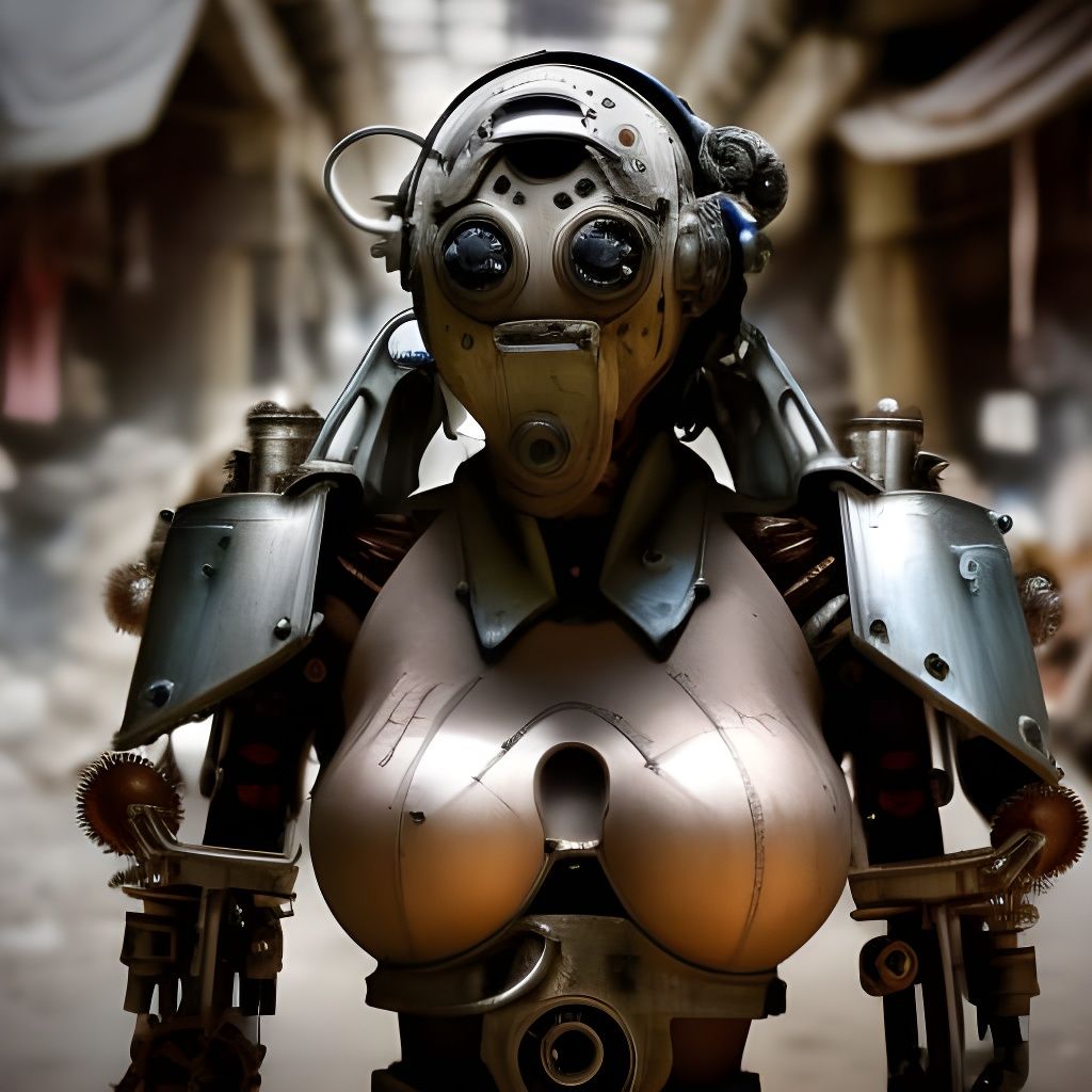 Post-Apocalyptic Mecha Girl in Steampunk Style