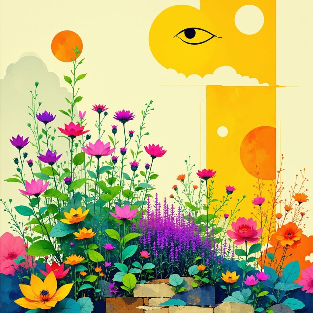 Egyptian-Inspired Thyme Plant Illustration in Flat Style