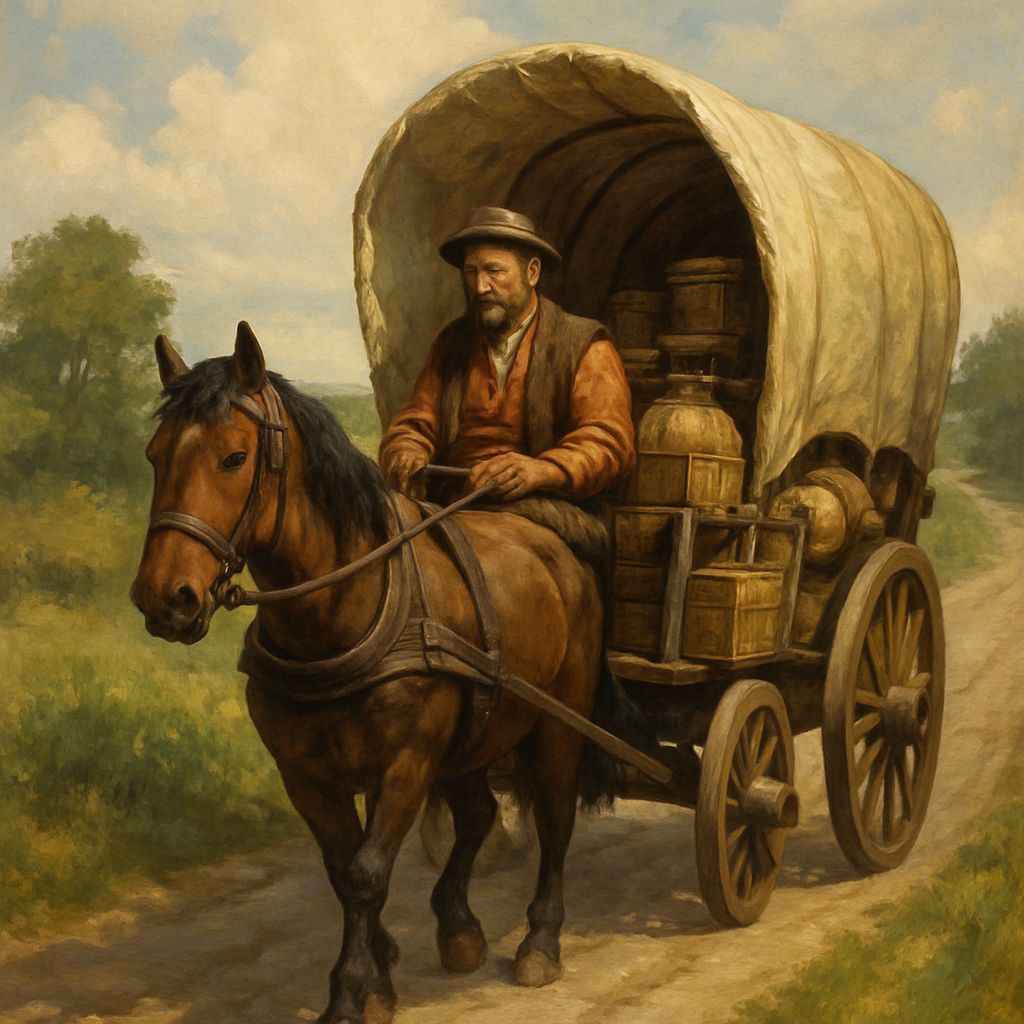 Merchant Driving Wagon on Road