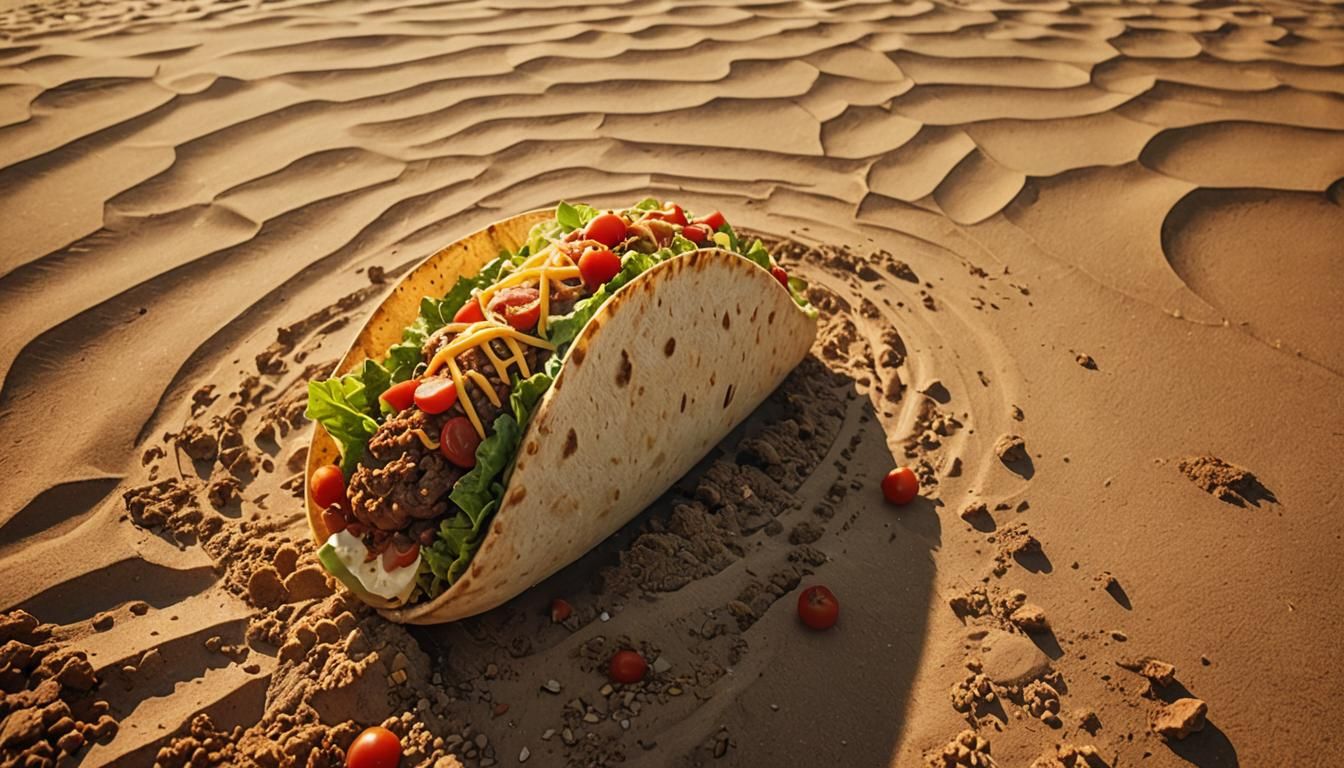 Giant Taco in Desert, Cinematic Still, Magical Realism