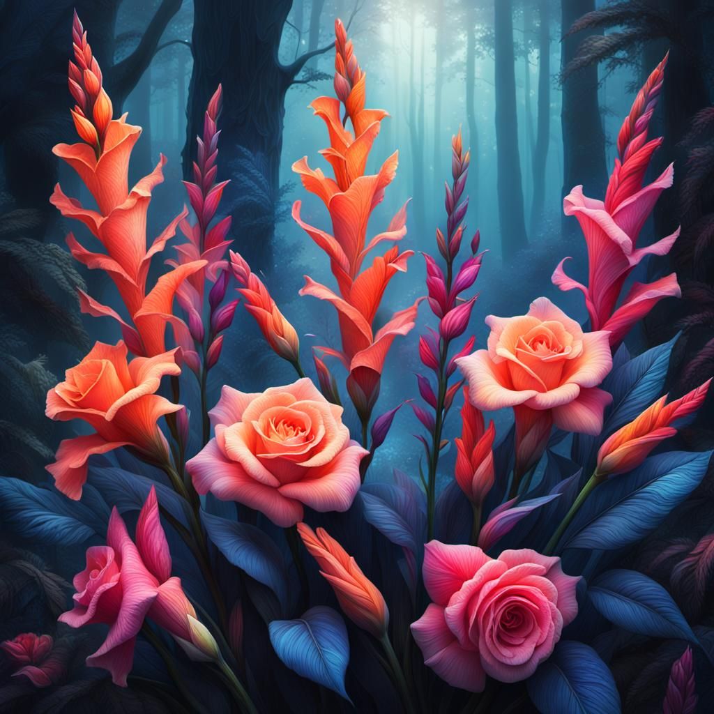 Enchanted Floral Bouquet in a Mystical Forest