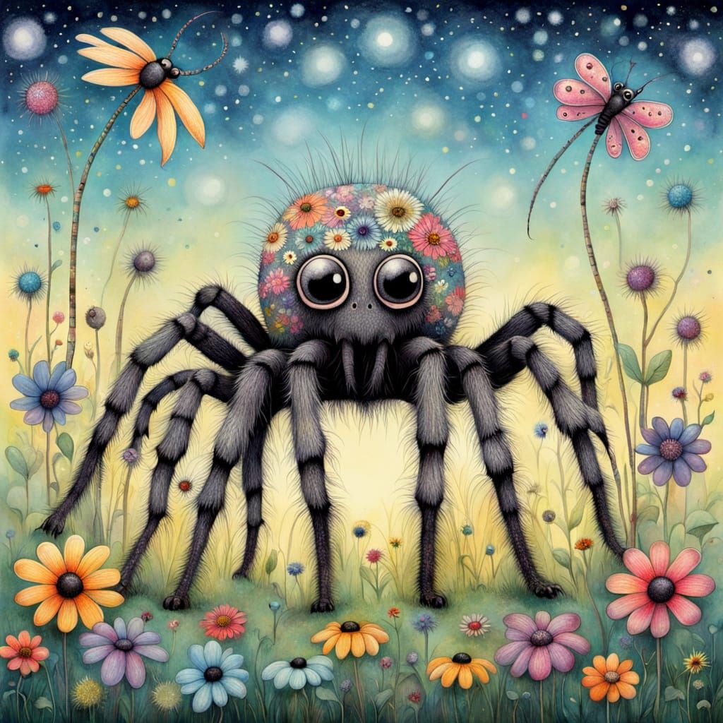 Adorable Tarantula Elephant Hybrid in Floral Meadow