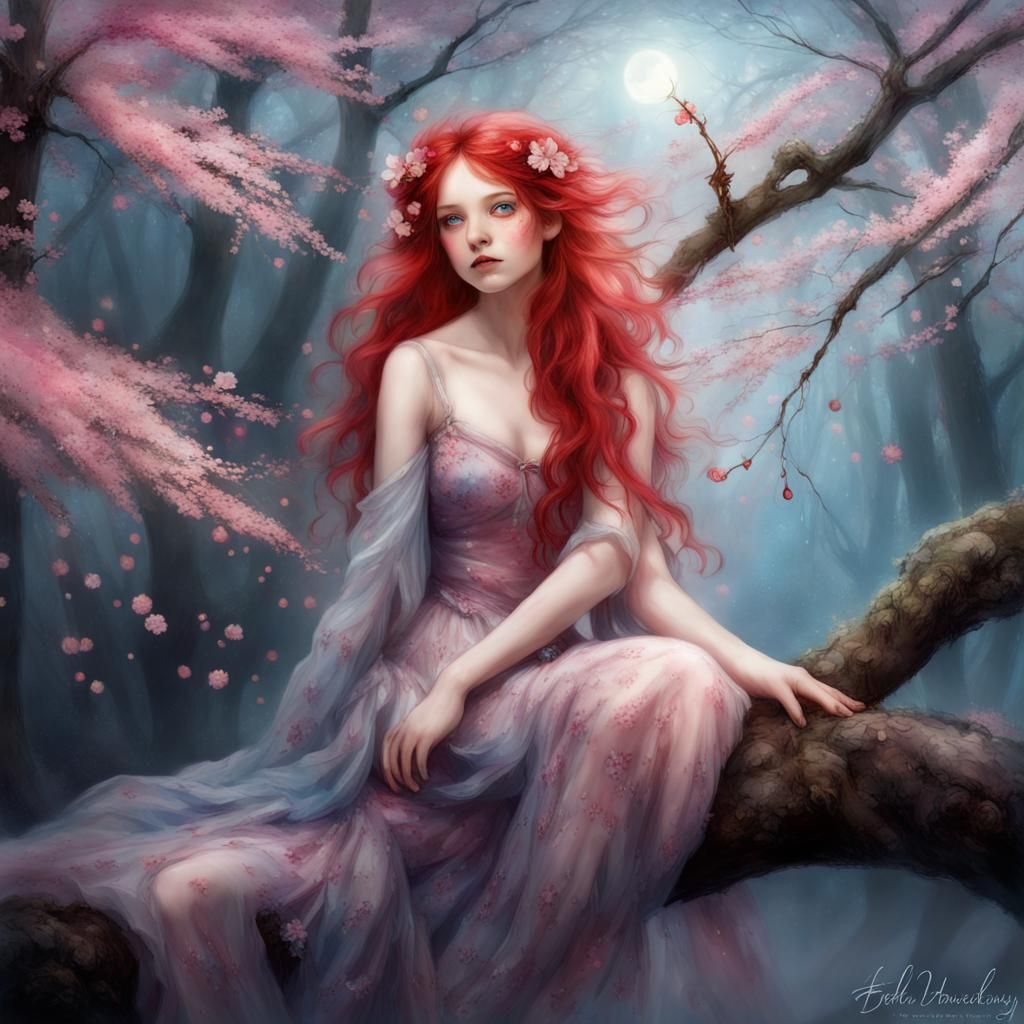 Ethereal Cherry Blossom Fairy in Hyperdetailed Fantasy