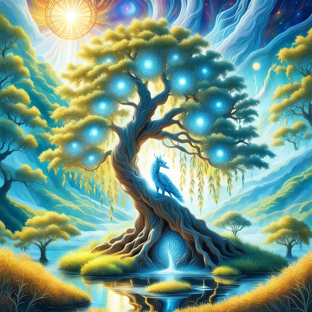 Magical Ancient Willow Tree with Mana Stream