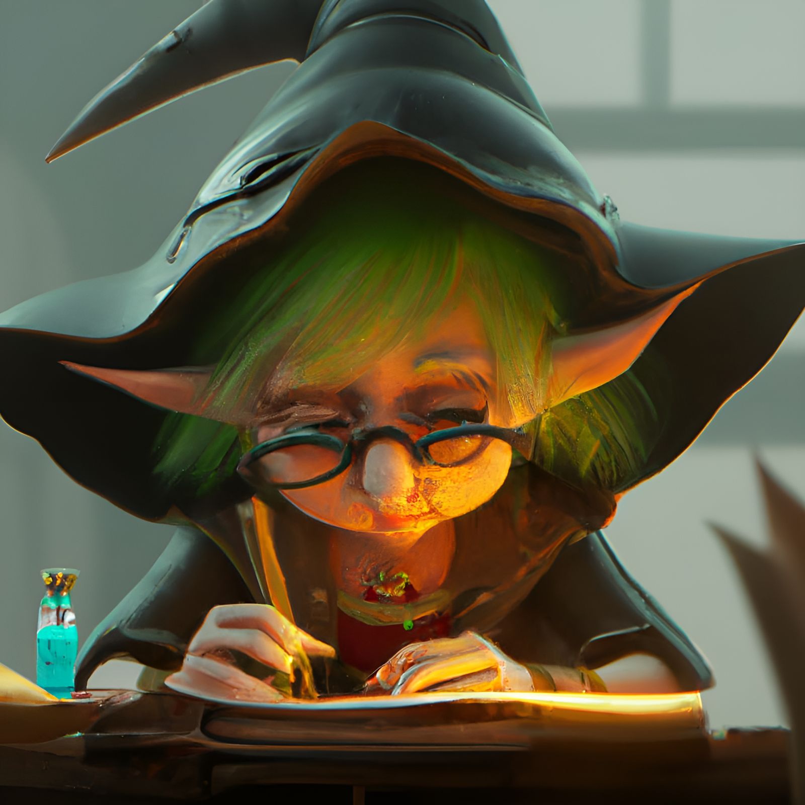 Adorable Evil Witch Takes a Test: 3D Digital Art