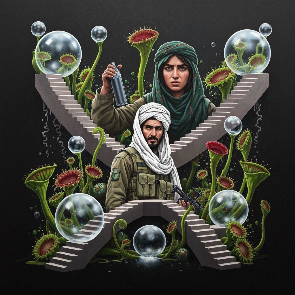 Afghan Woman and Taliban Fighter with Carnivorous Plants