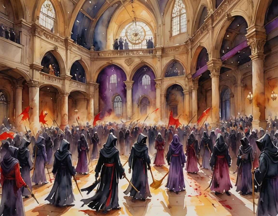 Grim Reapers Celebrate Death as Watercolor Painting