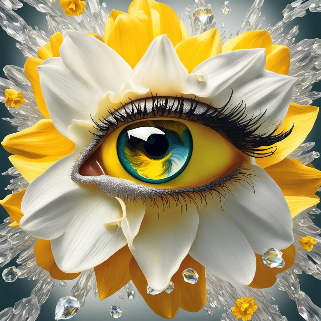 Narcissus Flower with Human Face in Hyperrealistic Style