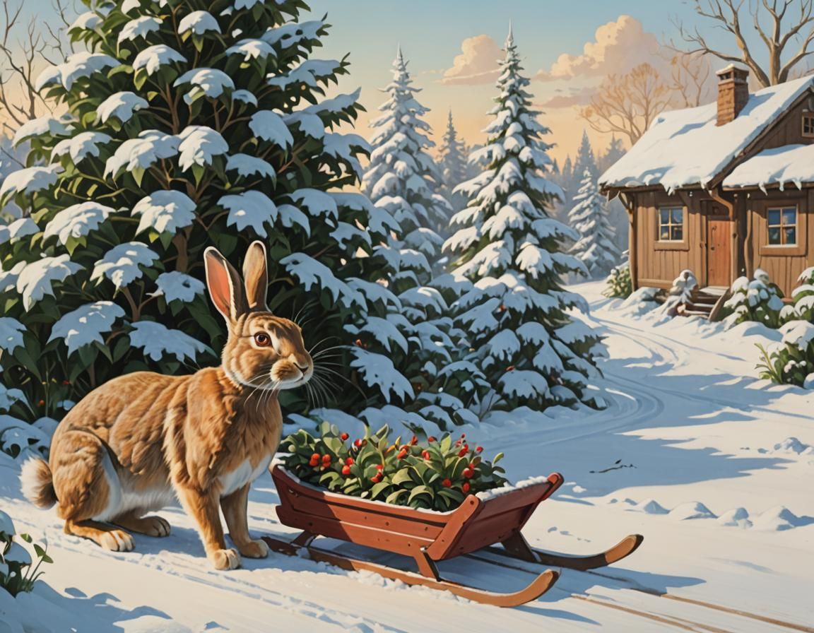 Nordic Goddess Pulled by Cats on Sled