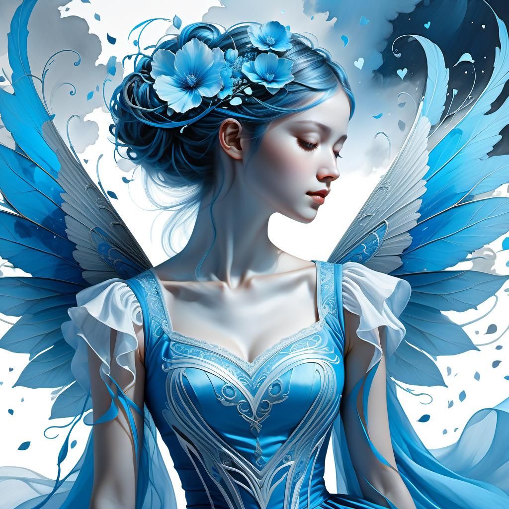 Elegant Blue Dancers in Love: Hyperrealistic Splash Art